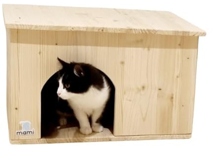 mamikids - Niche chat chien lapin d'extérieur et intérieur en bois résistant et durable - Maison pour chats, petits chiens et autres animaux domestiques, espace d'entrée 20 x 20 cm - Fabriqué en