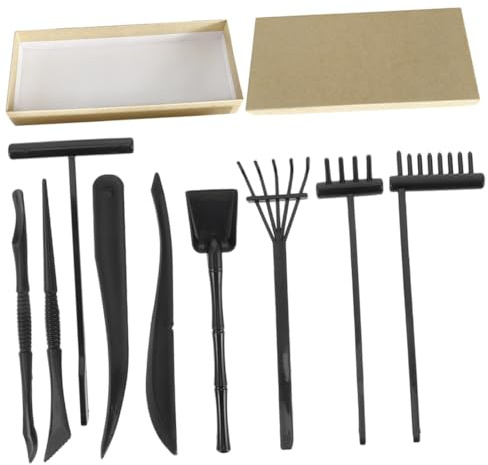 VICASKY 9pcs Mini Zen Garden Rake Set with Box Plastic Sand Rakes for Meditation and Miniature Garden Decoration Includes Black for Creative Sand Designs and Home Layout Accents