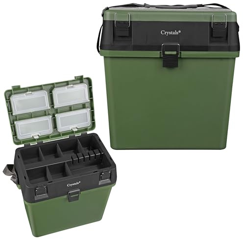Denny Fishing Tackle Box with Padded Seat & Straps, Sea Angling Bait Lure Storage, Carp Tackle Kit Organizer, Green/Black
