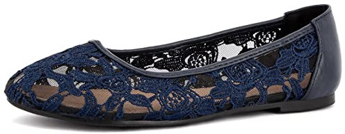 Greatonu Navy Blue Lace Ballet Flats Cut Out Wide Fit Ballerina Pump Shoes 5 UK/38EU