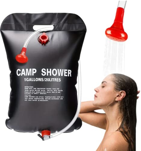 Qdreclod 20L Campingdusche Solardusche Tasche, Tragbare Solar Gartendusche Outdoor Warmwasser Dusche Reisedusche mit Duschkopf, Schlauch, Griffstange und Seil zum Aufhängen