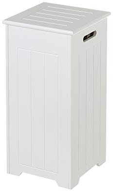 LOLAhome Cesto de Ropa Sucia con Tapa de 35 litros. Arcón de almacenaje de Madera Blanco Contemporáneo de 60x30x30 cm con 2 asas.