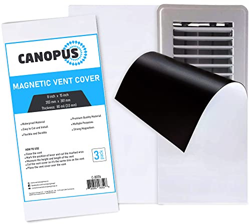 CANOPUS Strongest Magnetic Vent Covers, White, Rectangular 8in x 15in, for Floor Wall Ceiling Vent Grills, to Reduce Air Flow & Sound, Compatible with Most Home & RV Vents, Pack of 3