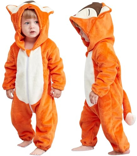COOKY.D Infantile à Capuche Bébé Combinaison Doux Flanelle Hiver Animaux Cosplay Costume Combinaison pour Bébés Filles Garçons, 24-30 Mois, Renard