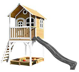 AXI Sarah Maison Enfant avec Bac à Sable & Toboggan Gris | Aire de Jeux pour l'extérieur en Marron & Blanc | Maisonnette/Cabane de Jeu en Bois FSC