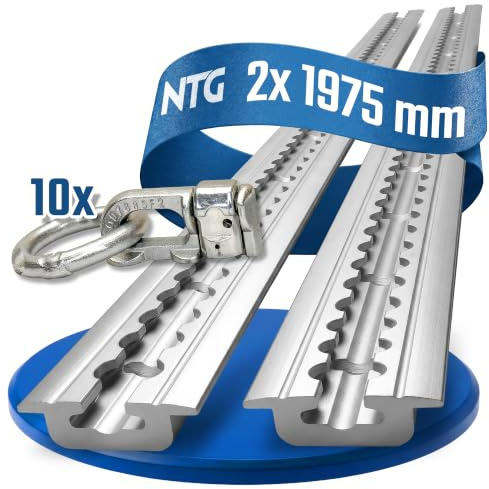NTG Airlineschiene 2 STK 2m/1975mm Alu - inkl. 10 Fittings TÜV Zertifiziert | Versenkbar als Bodenprofil - Sparsetauswahl Anhängerzubehör - Ladungssicherung Aluschiene mit Bohrungen - silber eloxiert LKW