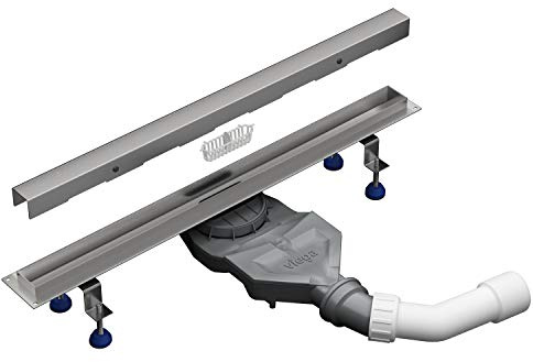 Aquabad Edelstahl schmale Duschrinne - Slim Pro, Länge 120 cm, Ablaufrinne inkl. Abdeckung/Blende: Bord, Siphon und Haarsieb