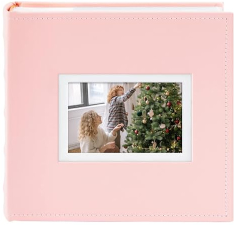Golden State Art, Faux Leather Photo Album Hold 200 4x6 Photos with Memo Writing Space,Great for Wedding Family(DIY Cover,Color:Pink)