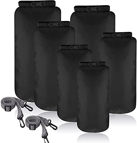 6 Stück wasserdichte Trockenbeutel Set Trockensack Leicht Luftdicht Packsack Set 20 L 15 L 10 L 8 L 5 L 3 L Trockentasche und Lang Verstellbar Schultergurt für Kajakfahren (Schwarz) | Leicht und Luftdicht, Packsack Set mit Trockentasche, Lang Verstellbar Schultergurt, Für Kajakfahren