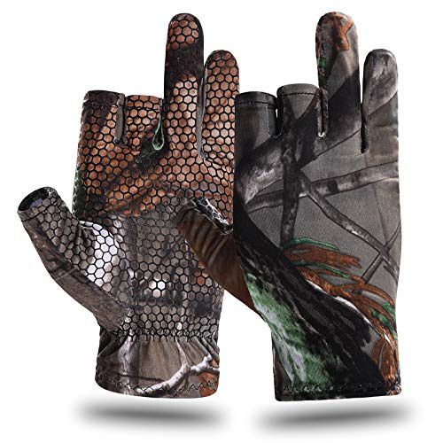 EAmber Camouflage-Jagdhandschuhe, fingerlos, rutschfest, Sonnenschutz, leicht, Angeln, Bogenschießen, Zubehör, Jagd, Outdoor, (M)