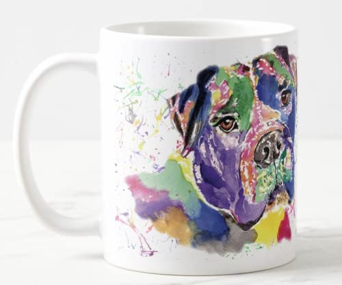 Vixar Bull Mastiff Bully Dog Pet Watercolour Rainbow Art Coloured Mug Cup Gift Birthday Work Office Christmas Tea Coffee (White)