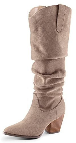 mysoft Women's Knee High Boots Slouchy Pointed Toe Cowboy Western Boots