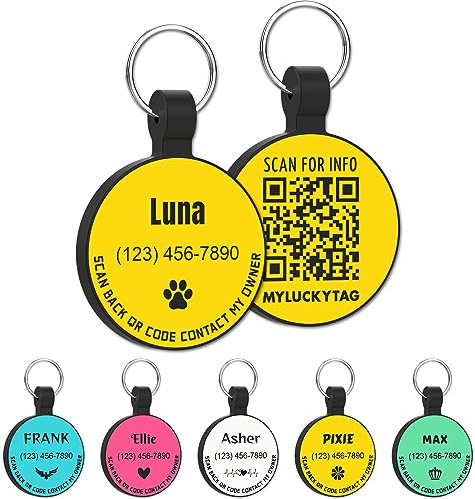 MYLUCKYTAG Personalisierte Haustier ID Tags Hundemarken - QR Code ID Tags - Haustier Online Profil - Senden Sie Haustier Standort Alert E-Mail beim Scannen