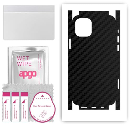 apgo Protecteur Skin, Autocollant, Peau, Film en Vinyle structuré pour ARRIÈRE + CÔTÉS au modèle Apple iPhone 12 avec Motif Noir de Carbone