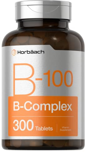Horbäach Vitamin B-100 Complex | 100% of Daily Value | 300 Tablets | Vegetarian, Non-GMO, and Gluten Free Supplement