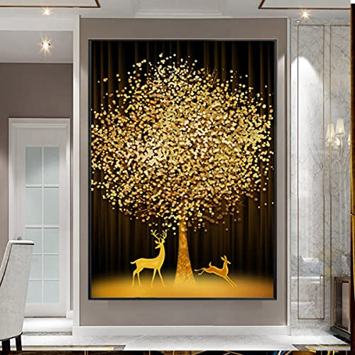 Instarry DIY 5D Diamond Painting för Vuxna Full Drill Diamantmålning Kristall Korsstygn Väggdekoration Gyllene Träd och Rådjur 70x50 cm