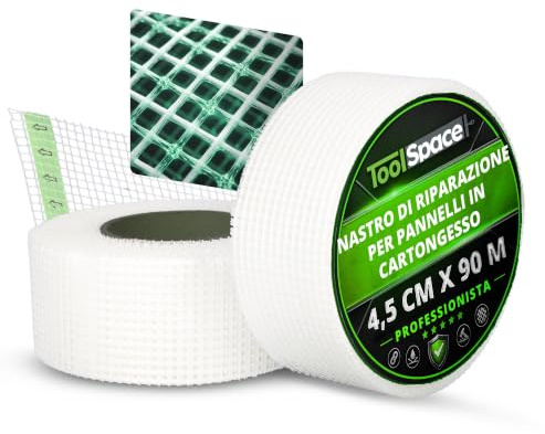 ToolSpace Glasfaserband Selbstklebend Armierungsgewebe Spachtelband Extra Stark 4,5 cm x 40 m Für Wände Decken Und Trockenbau Ideal Für Feine Risse Kleine Fugen Kanten Ecken Und Saubere Reparaturen