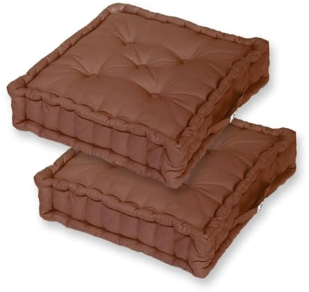 Deco Arts - Set di 2 cuscini quadrati per soggiorno o giardino, cuscino imbottito con trattamento idrorepellente e maniglia di trasporto, certificato Oeko-TEX 60 x 60 x 15 cm, ruggine