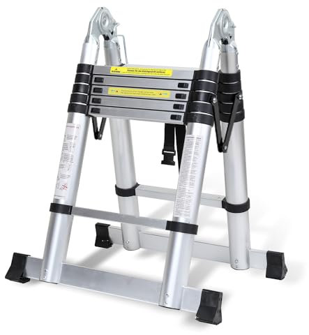 Échelle télescopique pliable en aluminium Jopassy 3,8 m - Échelle extensible - Antidérapante - Échelle multifonction en aluminium - Échelle télescopique - Charge maximale : 150 kg