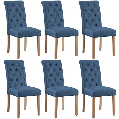 Yaheetech Esszimmerstühle 6X Küchenstühle Beine aus Massivholz, Blau