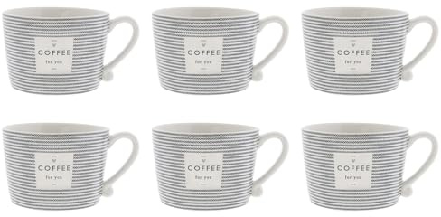 Bastion Collections 6er Set Becher Coffee for You weiß schwarz für 300ml Keramik