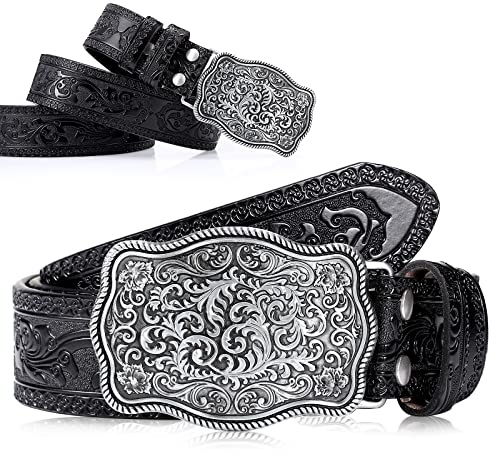 Xuniea Herren Cowboy Western Ledergürtel Vintage Geprägter Gürtel mit Blumen Gravierten Schnalle, 3,8 cm Breit