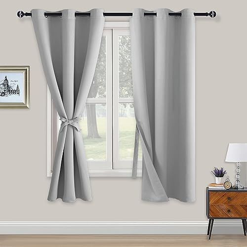 XWZO Blickdichte Vorhänge Verdunklungsvorhänge mit Ösen 2 Stücke Gardienen mit Raffhalter Lichtundurchlässige Vorhänge für Schlafzimmer,WonhzimmerBüro, 183x117 cm, Silber Grau