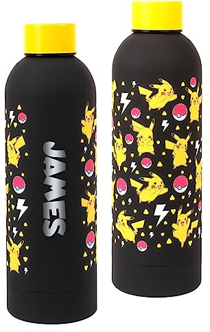 Pokemon Personalisierte Pikachu Kinder Edelstahl Wasserflasche – Kinder Schule Flasche Schwarz/Gelb