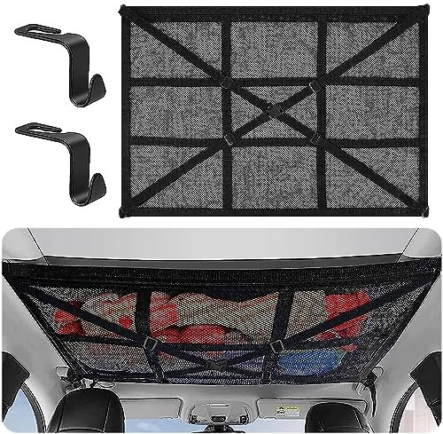 Rete Portaoggetti Auto, Rete Da Auto Soffitto, Rete Bagagliaio Auto, Ampio Spazio Di Archiviazione, Multifunzionale, Con 2 Ganci Per Seggiolini Auto, Adatto Per Auto, Veicolo Ricreativo, Jeep, Furgoni