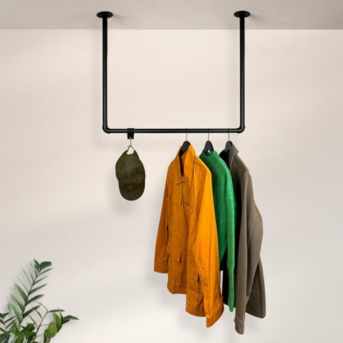 RSR Hangers Kleiderstange Garderobe Industrial Design U-Form für Decke | Flur | Ankleidezimmer | Schlafzimmer | schwarz | rund | begehbarer Kleiderschrank | Breite: 70 cm x Höhe: 60 cm
