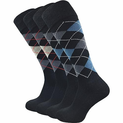 GAWILO 4 pares de calcetines de equitación para hombre y mujer, suela de felpa, sin costuras apretadas, Cuadros negros +, 47-50