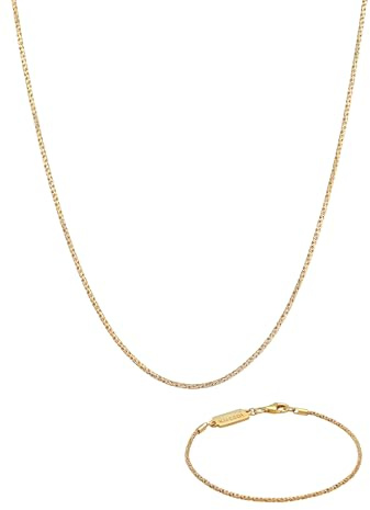 Kuzzoi 925 Silber Herren Halskette inkl. Armband in 925 Sterling Silber vergoldet Schmuck Set für den Mann Kordelkette (55 cm) Herrenarmband (21 cm)