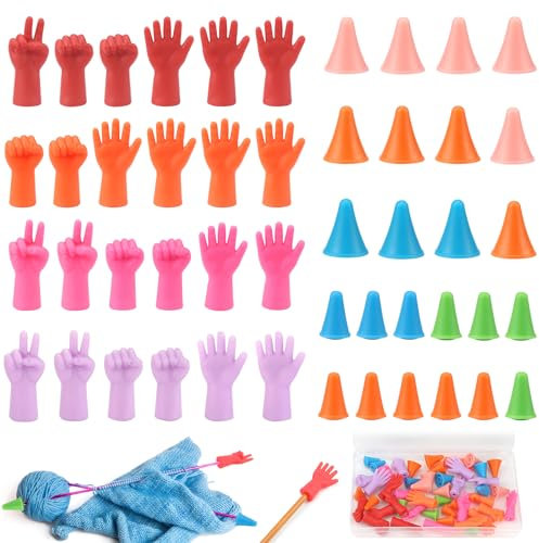 Rierousy 48 Stück Silikon Stricknadelstopper, Strickzubehör, Maschenstopper, Knitting Needles, Stricknadel-Stopper, Maschenhalter Stricken, Punkt Protektoren