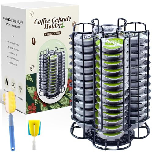 TEGOVE Porta Capsule per Caffè,Supporti per Capsule,Porta Capsule Caffe Compatibile with Tassimo,Portacapsule per 52 Capsule(Non contiene capsule di caffè) Supporto Girevole Verticale 360°,Nero