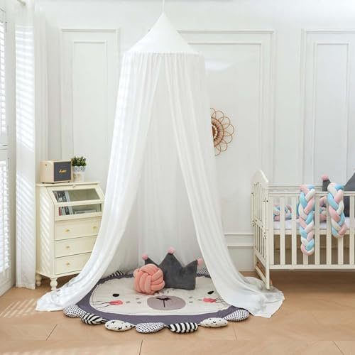 Odot Betthimmel Babybett, Moden Unifarben Betthimmel Mädchen und Jungen Himmelbett Vorhänge Kinder Baldachin Kinderzimmer Rund Hängende Princess Moskitonetz für Babyzimmer (65cm,Weiß)
