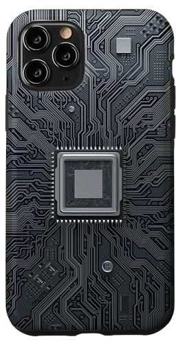 Coque pour iPhone 11 Pro Carte mère circuit microchip fond noir informatique