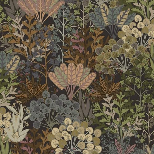 Fiula Selbstklebende Tapete Klebefolie Möbel 41CMx3M Möbelfolie Selbstklebend Blätter Vintage Tapeten Wald Braun Grün Vinyl Wrap Wohnzimmer Schlafzimmer Bunt Wasserdicht Wallpaper Pflanzen Wandtapete