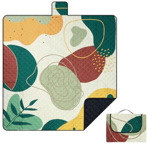 Outplea Boho Coperta Picnic Impermeabile 200 * 200 CM, Telo da Picnic Lavabile in Lavatrice, Tappeto da Mare Grande 3 Strati per Campeggio Spiaggia Escursioni, Arte Astratta