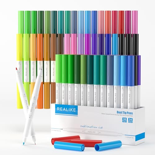 REALIKE 36 Counts Sublimation Pen Infusible Marker Compatible with Cricut Maker 4Explore Air 1.0/0.4 Dual tips Drawing Blank Tumbler Mugs T-shirt