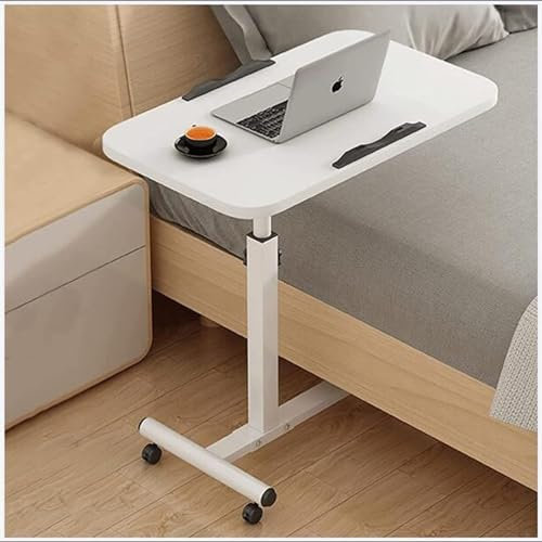 Tragbarer mobiler Beistelltisch über Bett, Sofa, Beistelltisch mit Rollen, höhenverstellbar, Nachttisch, Laptoptisch, Krankenhaus, Krankenhaus, Krankenpflege, Lesen, Essen, Tisch (weiß)