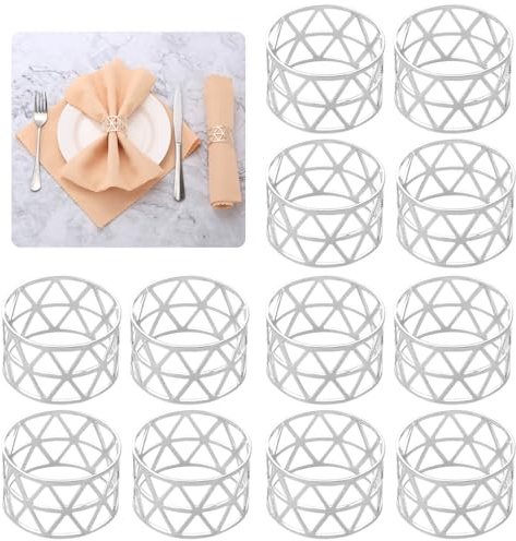 Mtsooning Silberne Vintage Serviettenringe aus Metall, für Feiertage | 12 Stk Vintage Serviettenringe in Silber, Tischdekoration für Weihnachten, Hochzeiten und Gemütliche Familienfeiern