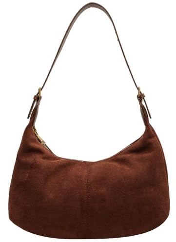 HiTotes Y2K Sac à Bandoulière en Daim pour Femme, Sac à Main Hobo, 01-Suede Café, 31cm