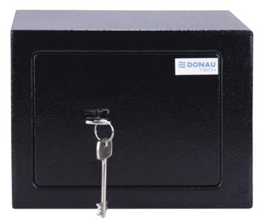 DONAU TECH Tresor Möbeltresor 4,6 L / 23 x 17 x 17 cm/Manuell Safe Möbeltresor/Safe Geldschrank Boden-Wandtresor Wandsafe ink. 2 x Schlüssel/Schwarz