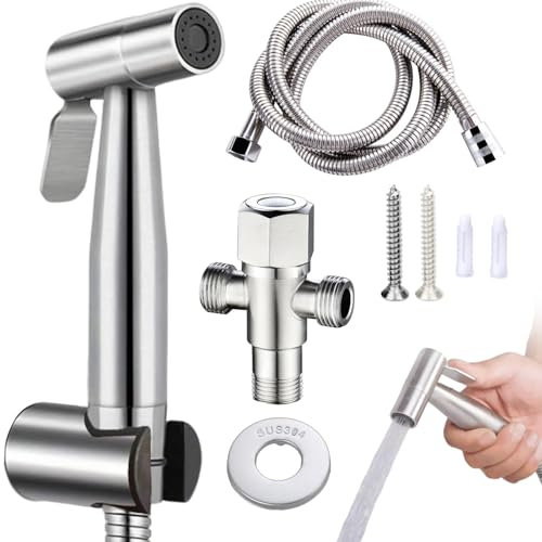 Raisand Grifo Bidet Para Wc,Kit de Rociador de Bidé de Acero Inoxidable,Pulverizador para Bidé de Mano,Pulverizador Ajustable Ducha,para Limpieza de Inodoros,Higiene Personal,Limpieza de Mascotas