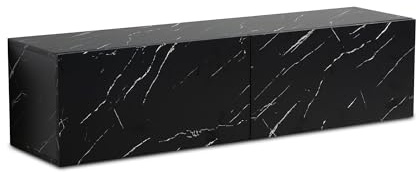 FineBuy Lowboard Hängend 120x30x30 cm Schwarz Marmor-Optik mit Klapptüren | TV-Schrank wandmontiert für Fernseher bis 55 Zoll, schwebende Fernsehkommode, Wandboard mit Stauraum für Receiver