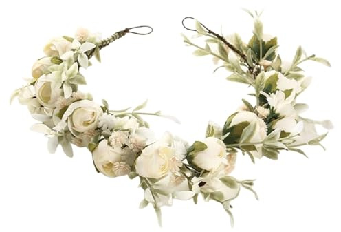 Tocado de corona de flores, corona floral para novia, tocado de boda, corona de flores artificiales, corona de flores para festivales, diseño bohemio y elegante, ligero y cómodo para niñas, accesorios