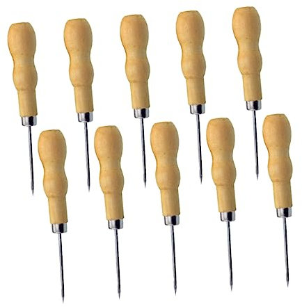 VILLCASE 10stücke Nähahle Mit Doppel Kürbis Holzgriff Nähnadeln Für Lederarbeiten Näharbeiten Diy Nähzubehör Werkzeug-sets