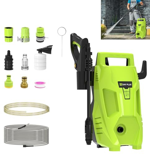Rondella ad alta pressione Jet Wash, Power Washer Garden Washer Cleaner 1100 W, idropulitrice elettrica portatile con tubo da 55 bar/7 m, attrezzi da giardino con ugello 3 in 1 per cortile/auto, verde