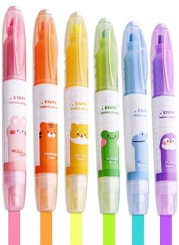 CEJAS 6 Stück Textmarker Radierbar, Magic Highlighters, Doppelspitze zum Markieren und Radieren,Bibel Marker Stifte, für Kinder Erwachsene Studenten Schule Büromaterial