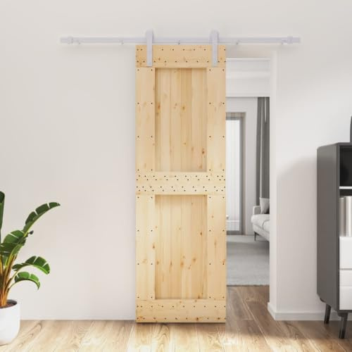 Gecheer Porte Coulissante et Kit de Quincaillerie 70x210 cm pin massif, Porte Suspendue avec Ensemble de Quincaillerie, Porte Intérieur pour Salon, Chambre, Cuisine, Grange, Garage Type-B